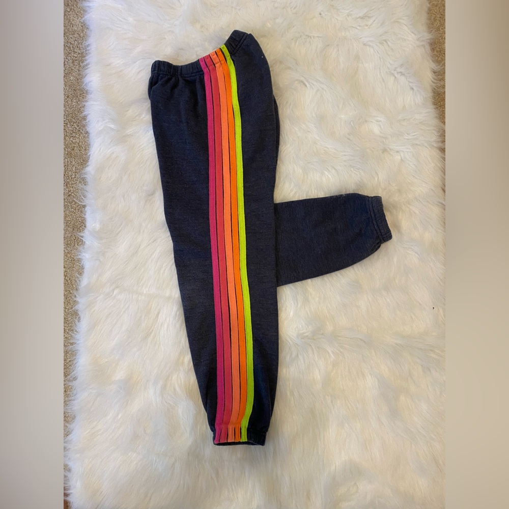 AVIATOR NATION, DARK BLUE/NEON STRIPE SWEATPANTS! EXCELLENT CONDITION! XS